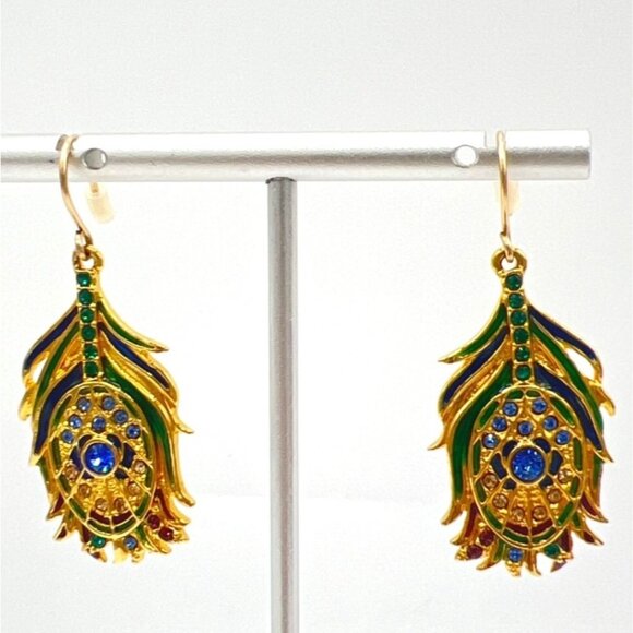 Vtg Metropolitan Museum of Art Earrings Dangle Jeweled Peacock Feather Art Novea - Picture 4 of 8